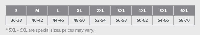 Nomex Coverall Size Chart